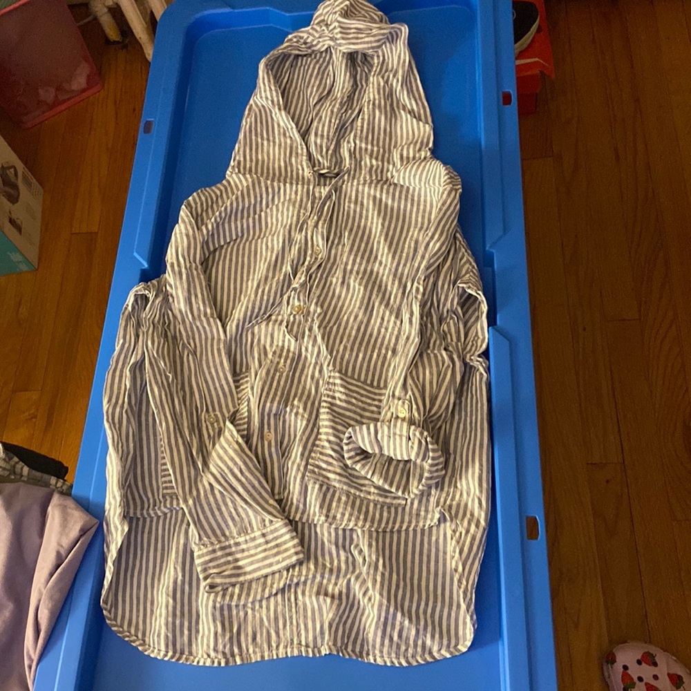Long back stripes linen blend shirt
